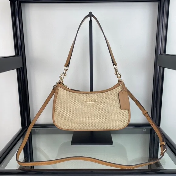 🌿Coach Teri Straw/Leather Latte - 2Way Crossbody - Picture 4 of 9